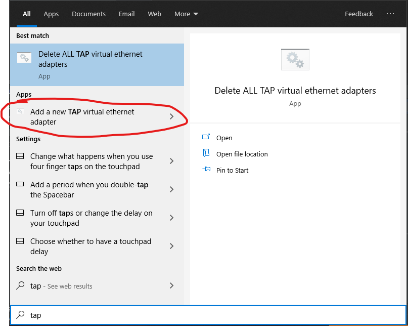 Search for tap in the Start menu
